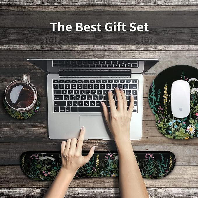 iCasso Floral 4in1 Writing Pad, 35.4"x15.7" Work Mat for Workspace | Aesthetic Ergonomic Desk Pad with Keyboard Wrist Rest, Mousepad Set for Travel Women Classroom Office Workspace Area
