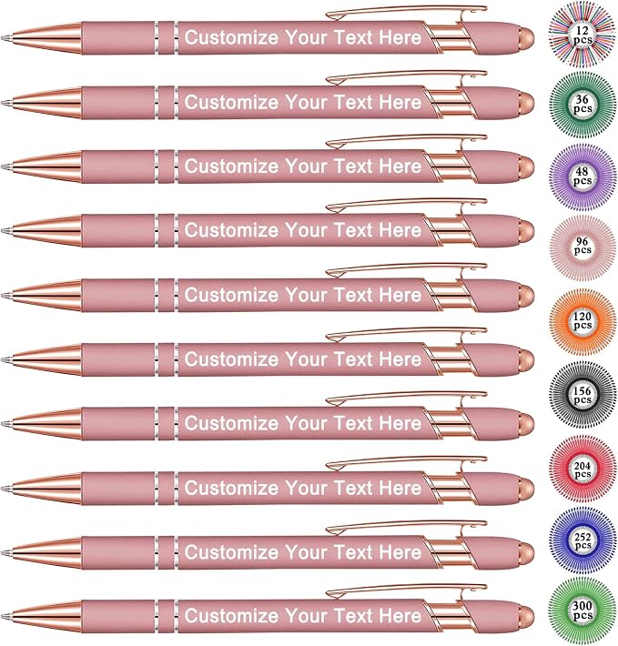 Qingxily Up to 300 Pcs Custom Pens Bulk Personalized Pens with Free Engraving Customized Stylus Ballpoint Pens with Your Name Text Message for Business Graduation Anniversaries-12 Pcs