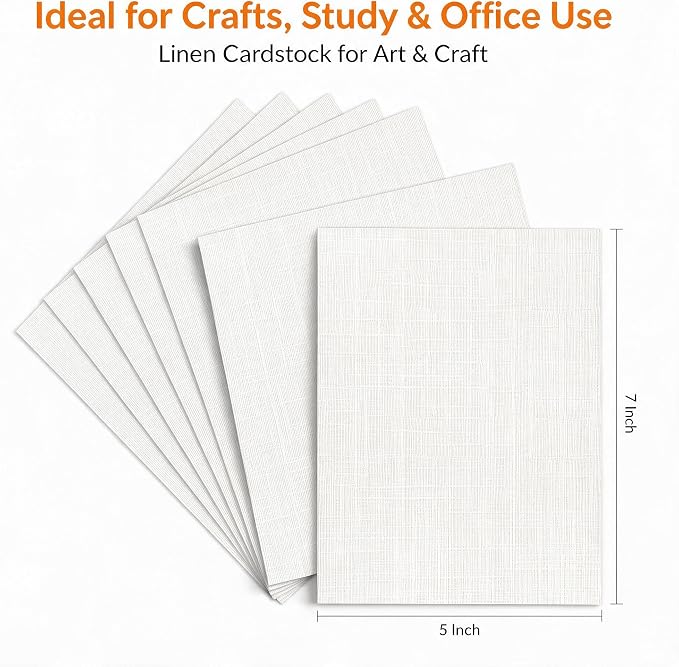 100 Sheets Linen Textured Cardstock Paper for Printing 5x7 Inch | 300 gsm/110 lb Cardstock, Thick but Printer-Friendly Card Stock for Wedding Baby Shower Invitations and Business Name Cards