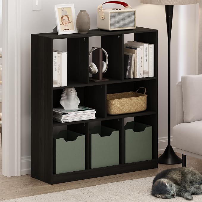 Furinno DALY Book Shelf, 8-Cube Bookshelf, Horizontal Cube Storage Organizer Bookcase, 10.9 x 35.4 x 39.4, for Living Room, Bedroom, Home Office, Espresso