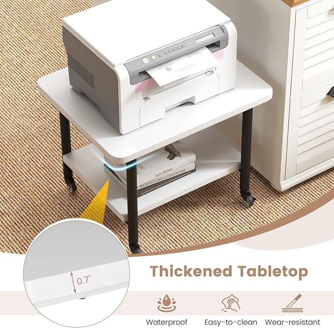 Tangkula Printer Stand with Storage, Under Desk Printer Table with 4 Wheels & Locking Mechanism, 2-Tier Rolling End Table Storage Rack for Bedroom, Living Room, Study