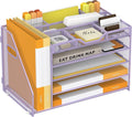 5 Tier Paper Letter Tray Desk Organizer with Pen Holders - Purple | Features 3 pen holders and 4 removable dividers.Versatile mesh desktop storage for mail, document,office supplie