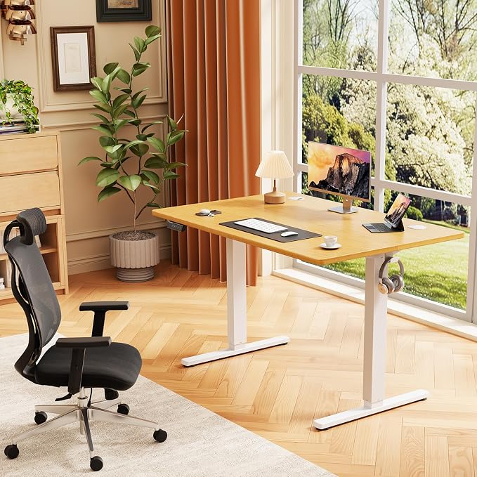 Sweetcrispy Electric Standing Desk, Computer Desk, 40x24 Inch | Adjustable Height, Splice Wood Board, 3 Memory Preset, Sit Stand Work Table for Home Office, Oak