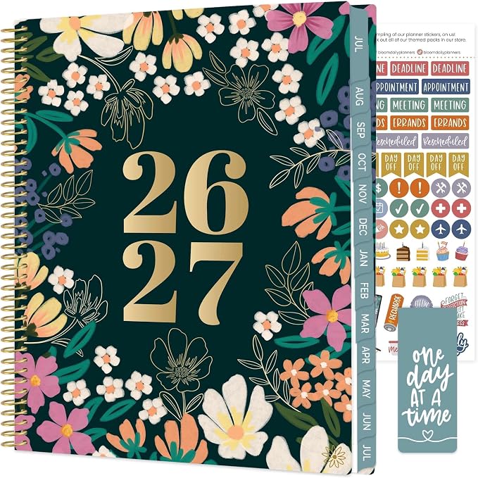 bloom daily planners 2026-2027 Planner (8.5” x 11") 13 Month Academic Organizer (July 2026 - July 2027) - Weekly & Monthly Agenda Book with Stickers & Tabs - Blooming Wildly