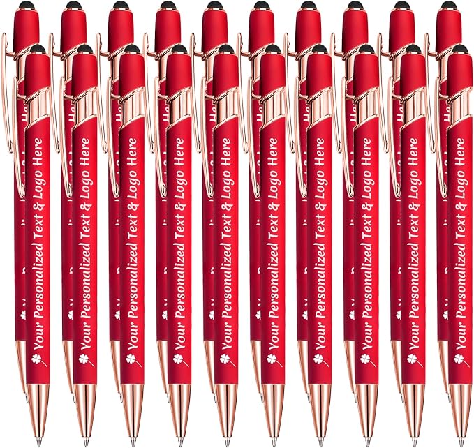 STREADVE Personalized Custom Pens 20 Engraved Writing Pen with Name Logo, Customized Promotional Items Stylus Pen Gifts for Women Realtor Reunion Wedding Business, Red