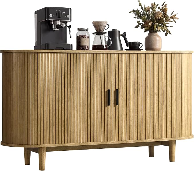 VASAGLE Storage Cabinet, Sideboard with Adjustable Shelves | Mid-Century Modern Buffet Cabinet, 55.1 x 15.7 x 29.5 Inch, for Living Room, Walnut, MIRIANA Collection ULSC631KX01