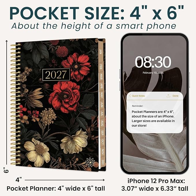 bloom daily planners 2027 Pocket Planner (January 2027 - December 2027) - 4” x 6” MINI Weekly Monthly Agenda Organizer & Calendar Year Book - Moody Floral