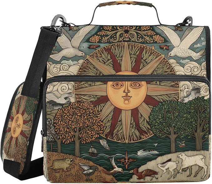 ALAZA Zipper Binder 3 Ring Bohemian Bird Sun Vintag Binder Organizer with Zipper and Shoulder Strap Large Capacity Multi-Pocket Trapper Keeper File Folder for Office Supplies
