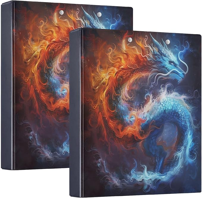 Dragon in Sky Round Ring Binders 1.5 Inch Fire Thunder Lightning 3 Ring Clipboard Binder for Office School Work Supplies File Folder Document 200 Sheet Capacity Easy Open