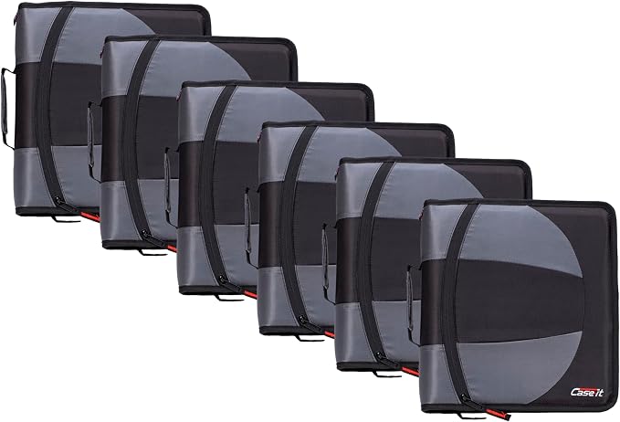 Case-it Dual Binder | Two 1.5" D-Rings | 600-Sheet | Dual-101 Jet Black | Dual 2-in-1, Pencil Pouch, Multiple Pockets, School & Office Organizer, Shoulder Strap, 6-Pack