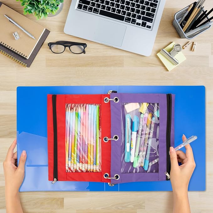 IKAYAS 40 Pack Pencil Pouch for 3 Ring Binder with Zipper, 8 Colors | Pencil Pouches Pencil Bags for Classroom bulk Pencil Box Pencil Case for Storing School Students Teacher Supplies