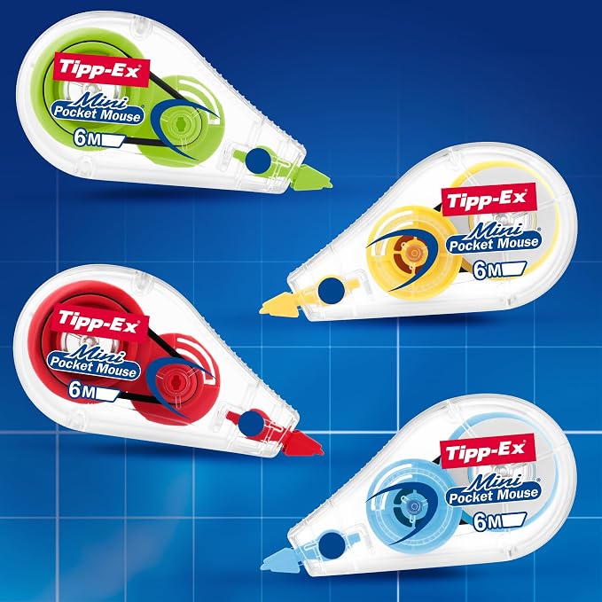 Bic Tipp-Ex Correction Tape Set with 5 Mini Pocket Mouse (2 Assorted Decorations and 3 Fantasy Colours) and 3 Micro Tape Twist - Assorted Colours, Pack of 8