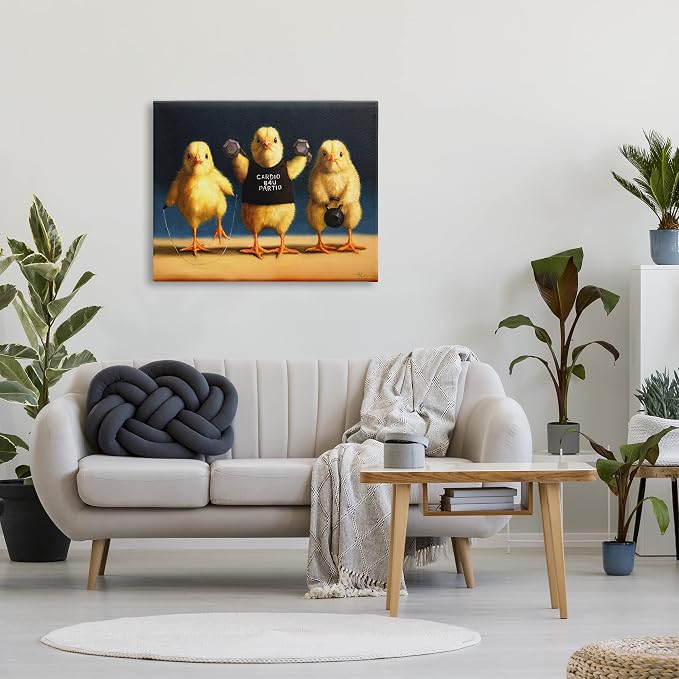 Funny Workout Chicks Animal Humor, 30 x 40 Inch Canvas Wall Art | Stupell Industries · By Lucia Heffernan · Ready to hang · Whimsical novelty decor for home or office · Made in USA