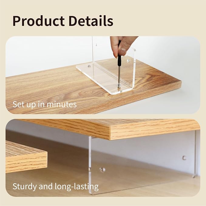 Wood Monitor Stand Riser with Acrylic Legs, Computer Screen Stand Desk Organizer, 31.5 x 7.9 x 3.1 inch, Hold up to 66 lbs (Natural, 31.5"×7.9"×3.1")