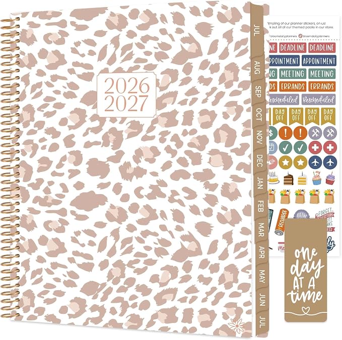 bloom daily planners 2026-2027 (8.5" x 11") Academic Year Day Planner (July 2026 - July 2027) - 13 Months Weekly & Monthly Agenda Organizer with Stickers & Tabs - Tan Leopard