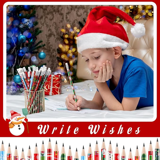 Yexiya 48 Pcs Christmas Pencils Wood with Erasers 12 Designs Bulk