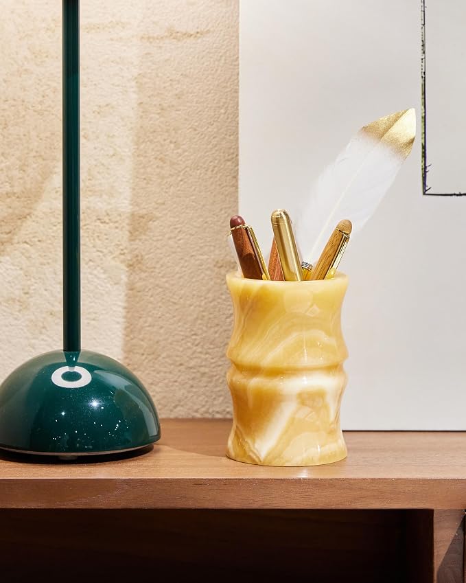 Afghanistan Natural Jade Makeup Brush Holder & Organizer, Small Countertop Vanity Accessories, luxury Makeup Organizer, Christmas Presents, Unique Gifts for Women (Amber Orange)