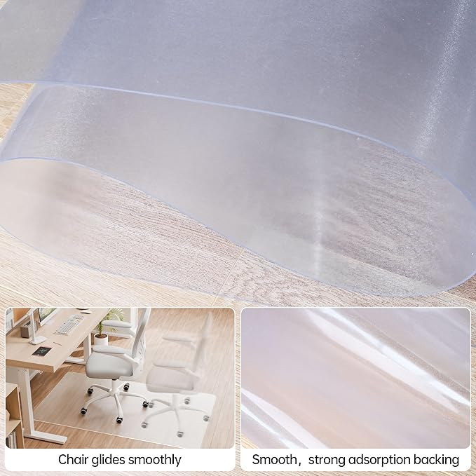 Office Chair Mat for Hardwood Floor, 1/8" Thick 53"x 45" Crystal Clear Hard Floor Chair Mat, Transparent Floor Protector Mat Flat Without Curling