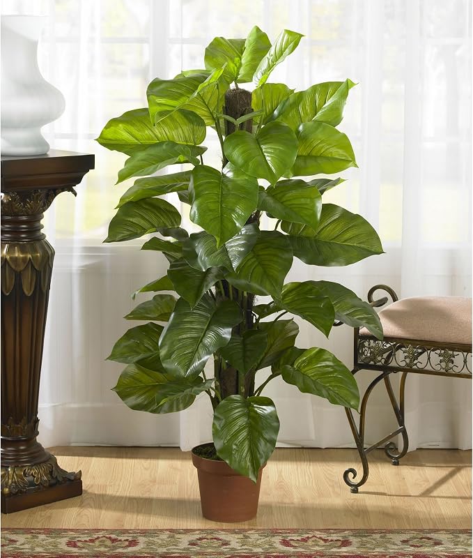 Nearly Natural 6583 Large Leaf Philodendron Decorative Silk Plant, 52-Inch, Green | Twisting Stems, Large Lifelike Foliage, Maintenance-Free, Nursery Pot Included, Perfect Office or Living Room Accent