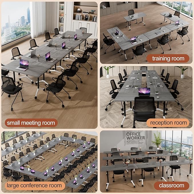Folding Conference Table 4ft 5ft, Foldable Office Meeting Desk for 6 People, Multiple Sizes Colors Mobile Conference Room Table for Training Room School Business Furniture (2, Grey, 47in)