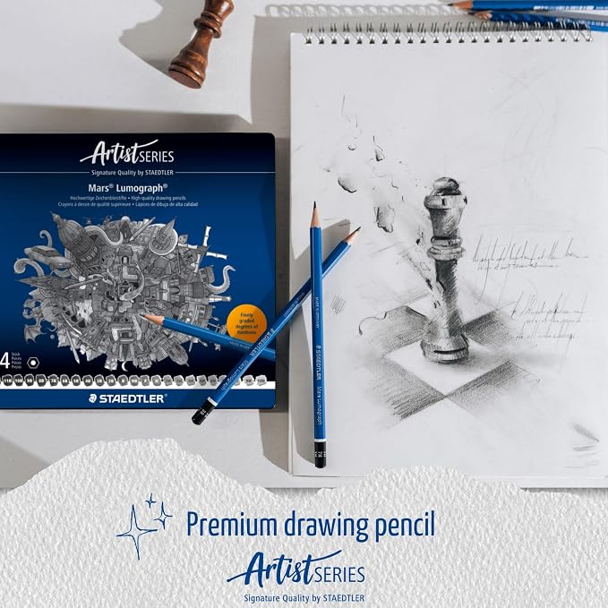 STAEDTLER Mars Lumograph Art Drawing Pencils – Sustainable,Break-Resistant Graphite,Metal Case,12 Count (Pack of 2)