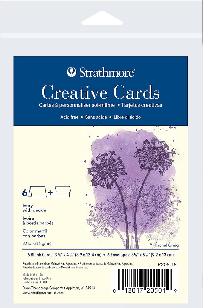 Strathmore Creative Cards, Ivory with Deckle Edge, Announcement Size, 3.5x4.8 inches, 6 Pack, Envelopes Included - Custom Greeting Cards for Weddings, Events, Birthdays