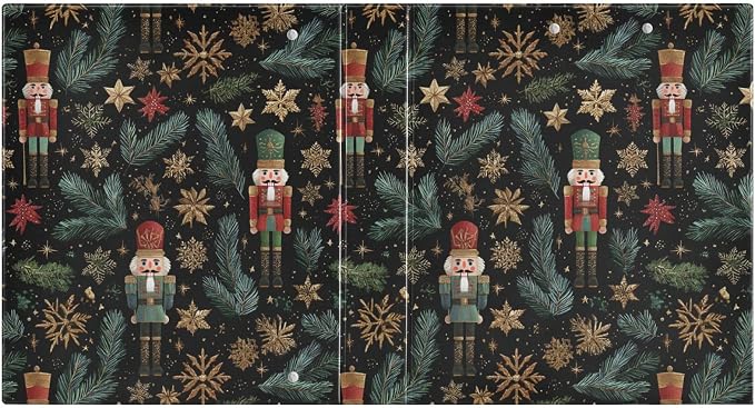 Gold Snowflake Xmas Nutcracker Binder 3 Ring 1.5 Inch Binder with Clipboard&Pockets, Hardcover Binders Heavy Duty Large File Folder for Office School Supplies - Holds 200 Sheets, 2 PC