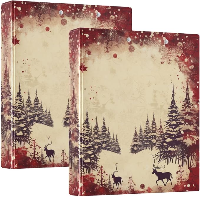 3 Ring Binder Retro Christmas Tree 1.5 inch Binders Three Ring Binders with Clipboard Fit 8.5'' x 11'' Paper 3 Interior PVC Clear Pockets for Office Supplies