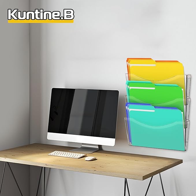 Kuntine.B 6 Pack Clear Single Pocket File Holder Hanging Wall Organizer, Wall Mount Mails Magazines Organizer for Office and Home
