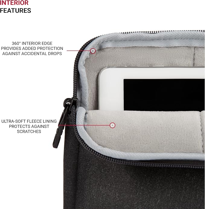 SwissGear Padded Zippered Laptop Sleeve, Micro-Twill Laptop Case with Zippered Front Compartment & Fleece Lining