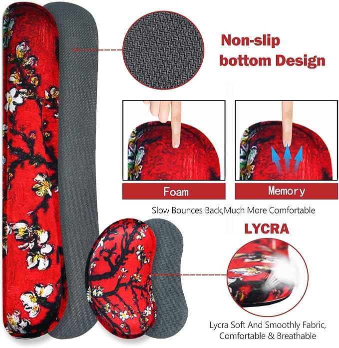 Large Gaming Mouse Pad, Keyboard Wrist Rest Pad & Wrist Support Mousepad Set, Stitched Edge, Extended, Non-Slip Base, Memory Foam Desk Mat 4pcs for Office & Home, Red Van Gogh Painting