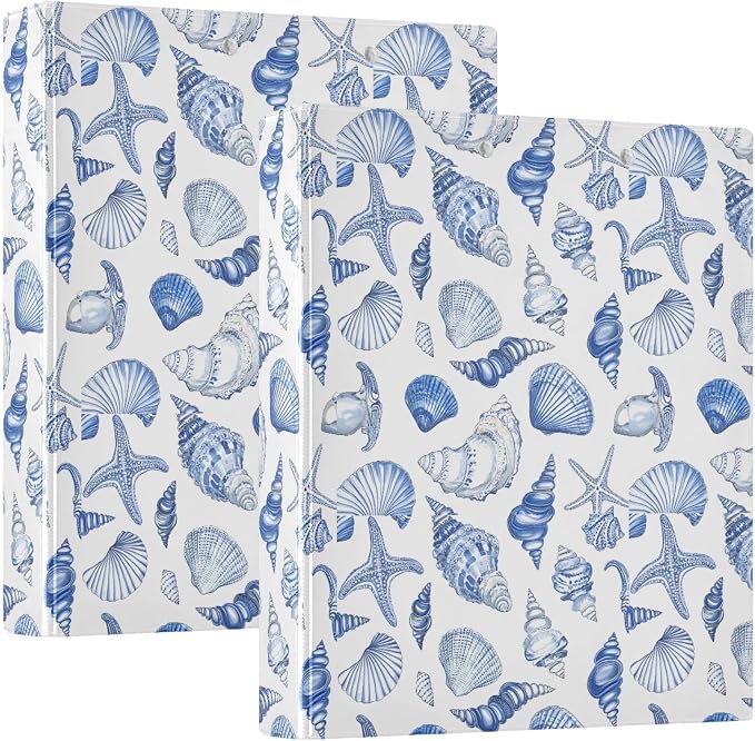 Navy Seashells 3 Ring Binder 1.5 Inch 2 Pack with 200 Sheet for Kids School Supplies Women Men Office
