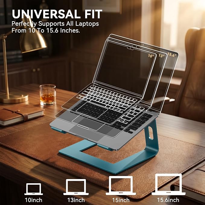 SOUNDANCE Laptop Stand, Aluminum Computer Riser, Ergonomic Laptops Elevator for Desk, Metal Holder Compatible with 10 to 15.6 Inches Notebook Computer, Navy Blue