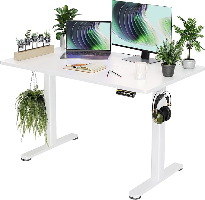 Claiks Electric Height Adjustable Standing Desk, 48x24 Inch, White | Smooth Height Adjustment, 3 Memory Presets, Cable Management Hub&Hook, Stable Steel Frame, 176lbs Capacity, Easy Assembly