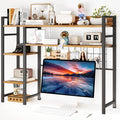 WAYTRIM Desk Shelf, Wood Desk Organizer Shelf 4 Tier Countertop Desktop Bookshelf Cubicle Storage Rack Top of Desk, Desk Hutch Dorm for Top of Desk Pegboard Hooks Set Desktop Display Rack (Brown)