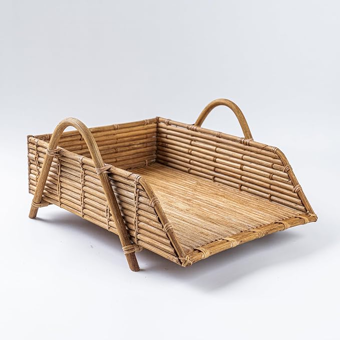 Rattan Inbox Tray for Desk, Made in Indonesia – 14x10.5x3.5 inch Handwoven Basket Organizer, Single Letter Tray with Sturdy Frame, Made in Indonesia, Decorative Wicker Paper Holder (Honey)