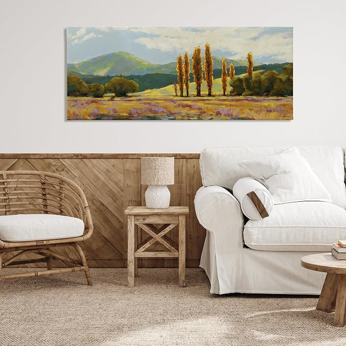 Subdued Countryside Landscape Vista, 20 x 48 Inch Canvas Wall Art | Stupell Industries · By Trevor Copenhaver · Ready to hang · Serene pastoral decor for living room or lounge · Made in USA