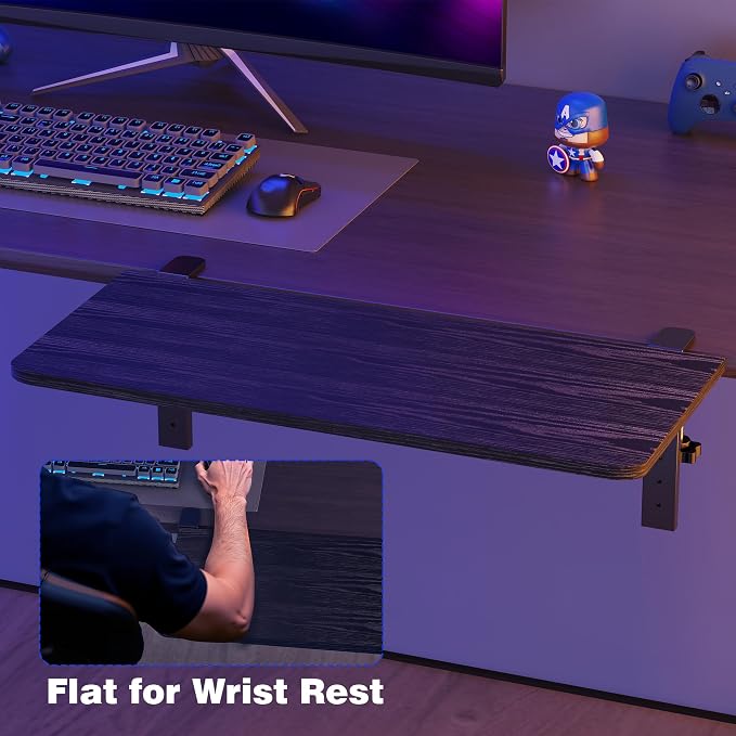 Desk Extender, 22-inch Clamp-On Desk Shelf, Height-Adjustable Desktop Shelf Organizer for Monitors Office and Gaming Accessories, Arm Support Table Extension, 44lbs Heavy Duty, Black