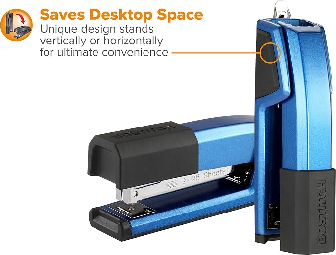 Bostitch Office Epic Metal 3 in 1 Stapler, 25 Sheet Capacity, Includes 210 Staples in Staple Storage Compartment & Integrated Remover, | Die-cast body opens 180 degrees for bulletin boards, with a temporary stapling option and a hidden slot for backup ...