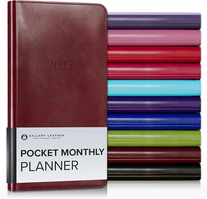 Gallery Leather Pocket Monthly Planner 2026-2027 Acadia Deep Red