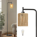 66" Black Floor Lamp for Living Room, Boho Floor Lamp with LED Bulb, Rattan Shade, Foot Switch, Industrial Tall Standing Lamp for Bedroom, Dining Room, Study Room, Office