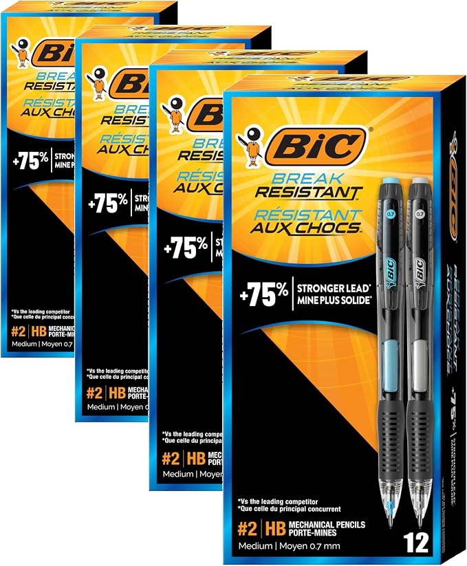 BIC Break-Resistant Mechanical Pencils with Erasers, No. 2 Medium Point (0.7mm), 12-Count Pack, Perfect Teacher Appreciation Gifts (Pack of 4)