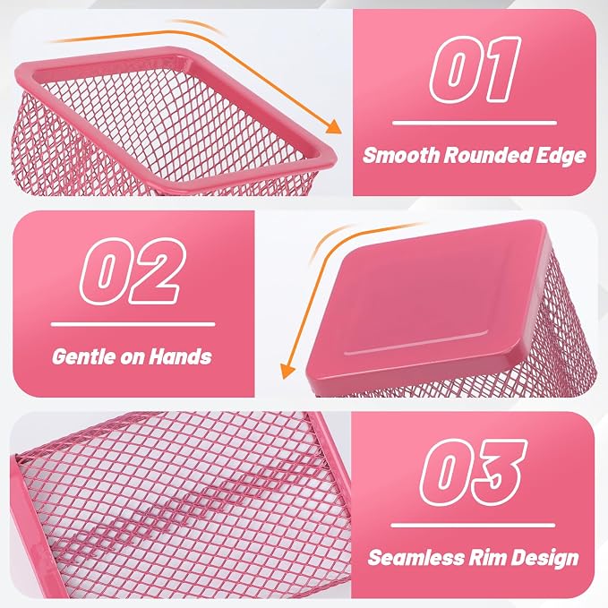 Segarty Pen Cup Holder, 3 Pack Square Dark Pink Pen Holder for Desk, Cute Mesh Pencil Cups Container Set for Office Supply, School Classroom, Home Desktop Storgae and Organization, Brushes Organizer