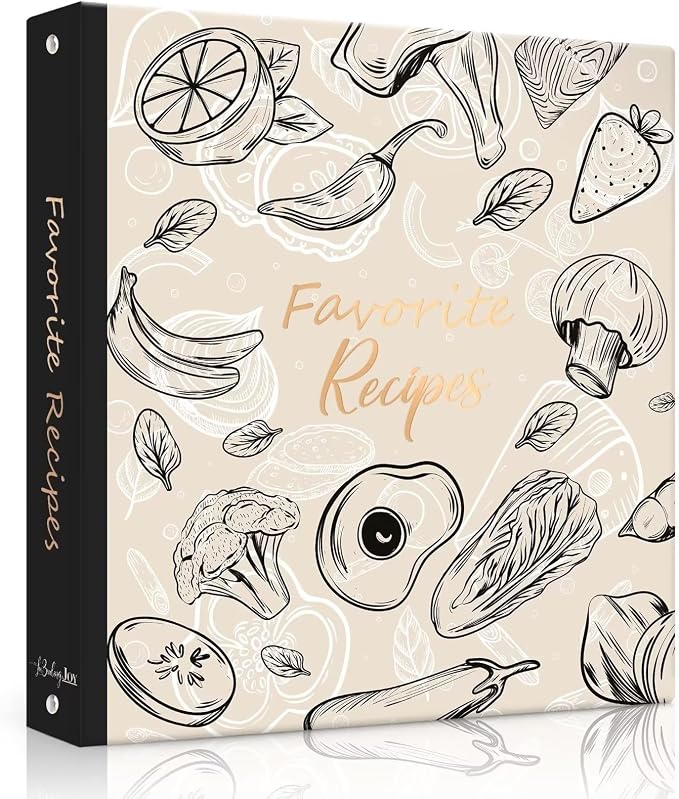 Recipe Binder with Plastic Sleeves, 8.5x11 3 Ring Blank Recipe Book Binder | Premium recipe binder kit with waterproof cover, sleeves, cards, dividers and gift box for preserving recipes-Oyster White.