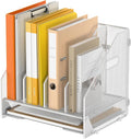 4 Vertical Mesh Desk Organizer with Paper Letter Tray, White | Sorting racks with lower letter tray section. Multipurpose mesh desktop space saver for home office and school