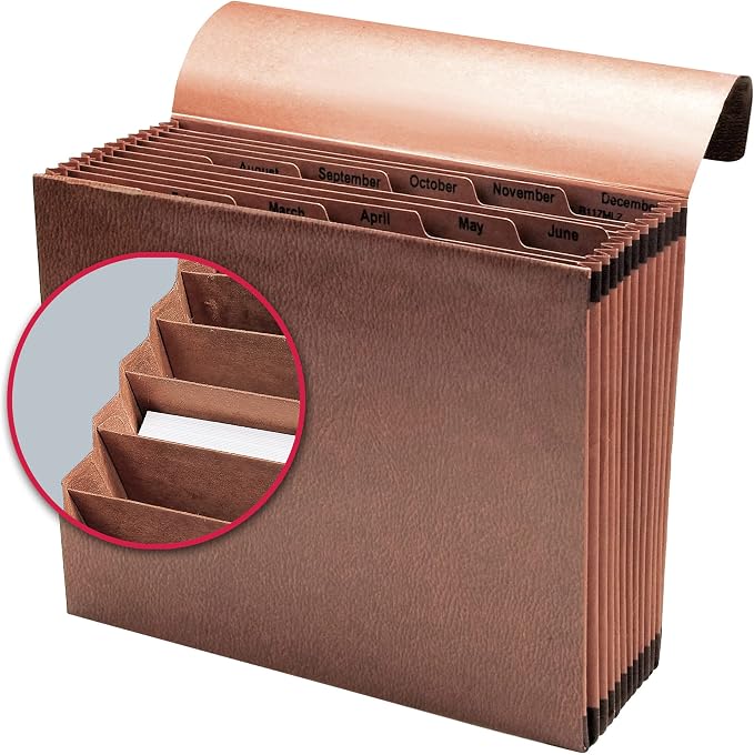 Smead TUFF Expanding File, 12 Pockets, Monthly (Jan.-Dec.), Flap and Cord Closure, Letter Size, Redrope (70388) (Pack of 5)