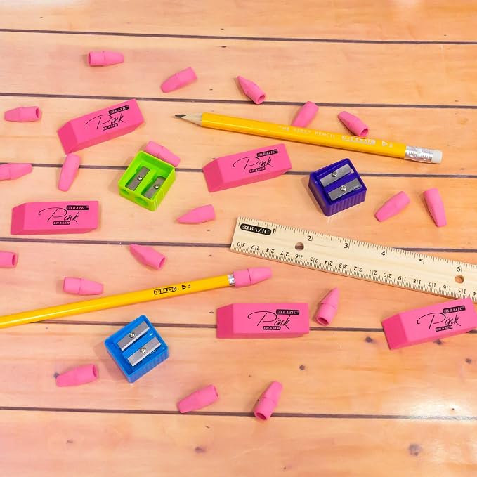 BAZIC Products Pink Bevel Block Erasers, Latex-Free, 4 Count
