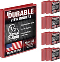 Samsill Durable 0.5 inch 3 Ring Binder, D Ring Binder,100% Recycled Chipboard, Red, 12 Pack