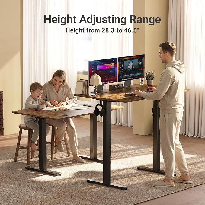 Claiks Electric Height Adjustable Standing Desk, 32x19 Inch, Rustic Brown | Smooth Height Adjustment, 3 Memory Presets, Cable management hub & hook, Stable Steel Frame, 156 lbs Capacity, Easy Assembly