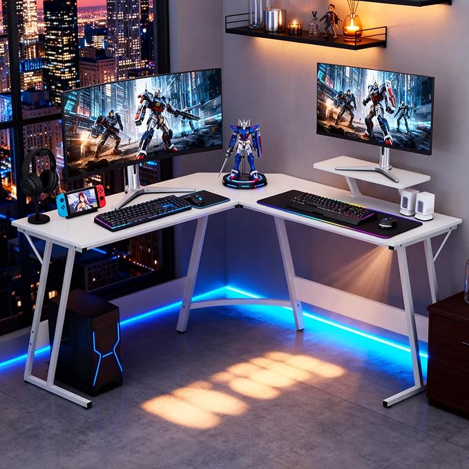 FDW L Shaped 51 Inch Gaming Desk,Corner Computer Desk,PC Gaming Desk,Writing Workstation with Large Monitor Stand for Home Office,Pure White